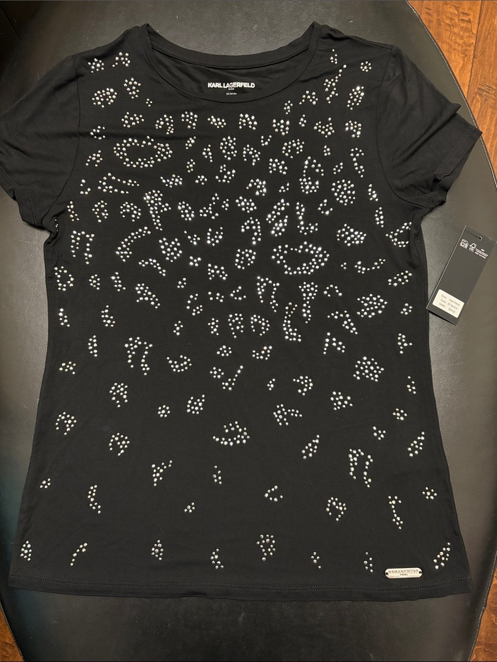 Karl Lagerfeld Black Short-Sleeve Tee with Silver Studs